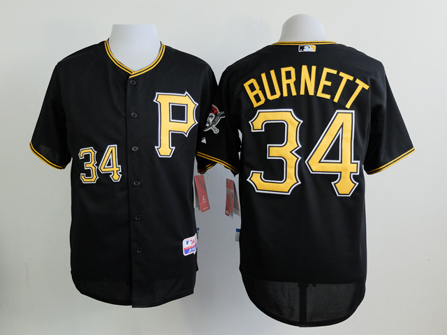 Men Pittsburgh Pirates #34 Burnett Black MLB Jerseys->pittsburgh pirates->MLB Jersey